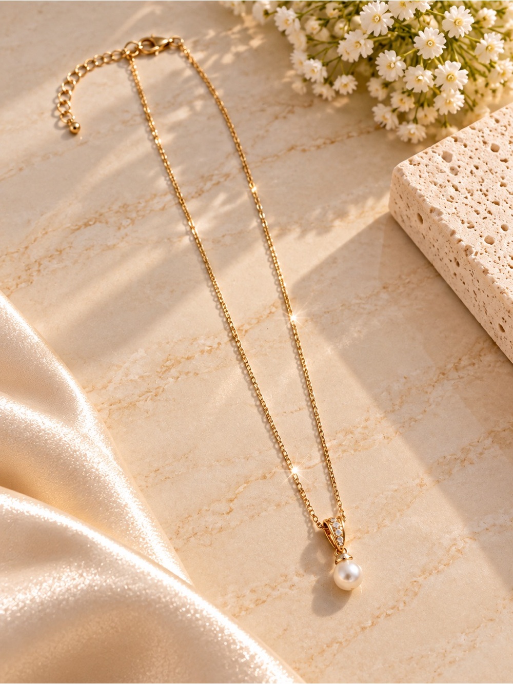 Gold Pearl Pendant Necklace - Women's Jewelry